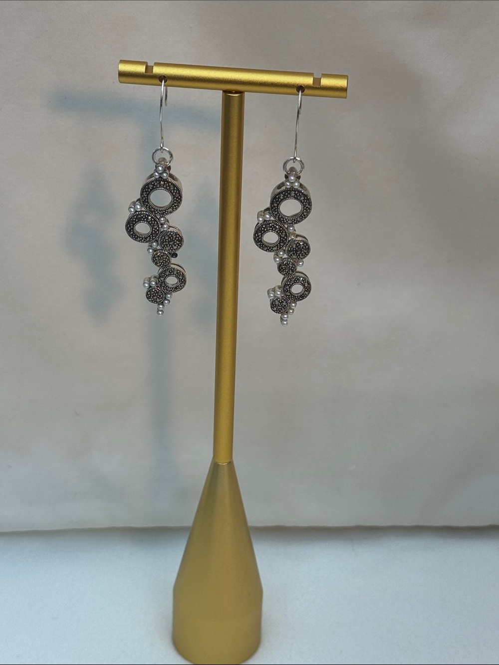 Sterling Silver Marcasite Drop Earrings - Elegant Women's Jewelry